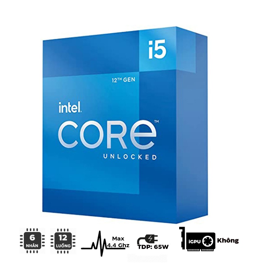 CPU INTEL CORE I5-12400F (UPTO 4.4GHZ, 6 NHÂN 12 LUỒNG, 18MB CACHE, 65W) - SOCKET INTEL LGA 1700)